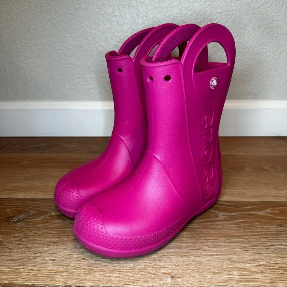 Crocs Big Kids Girls Size J2 Pink Outdoor Play Handle It Rain Boots
